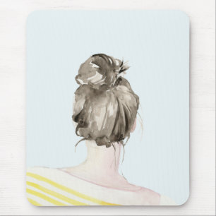 Brown Hair Top Knot Bun Mousepad