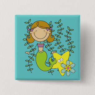 Brown Haired Mermaid Button