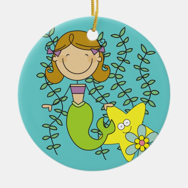 Brown Haired Mermaid Keramik Ornament (Vorne)