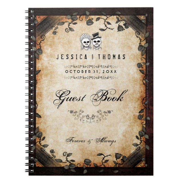 Brown Halloween, das gotisches Skeleton GAST-BUCH Notizblock (Vorderseite)