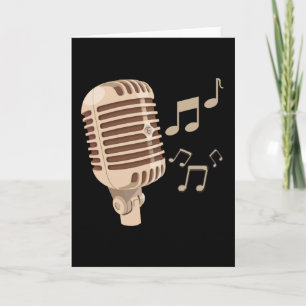 Brown hand drawn microphone musical notes karte