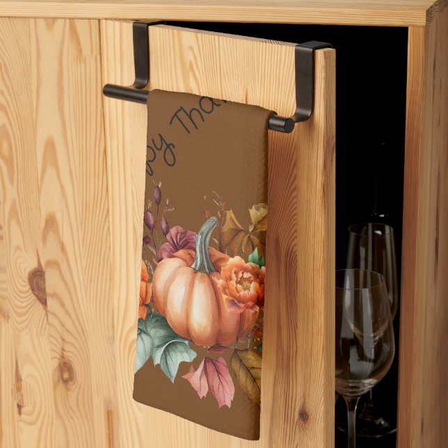 Brown Happy Thanksgiving Pumpkin Fall Blume Geschirrtuch (Drittel gefaltet)