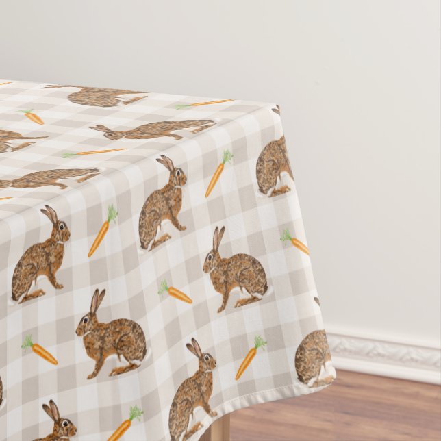 Brown Hare And Carrots Beige Pattern Cute Easter Tischdecke (Beispiel)