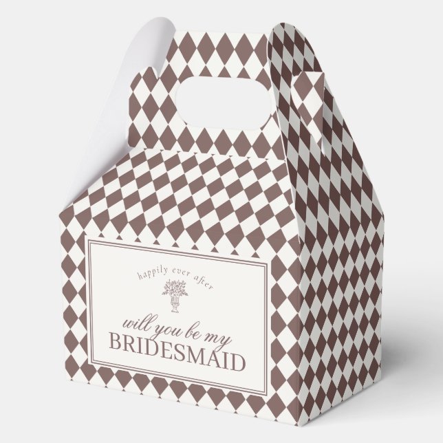 Brown Harlequin Checkered Bridesmaid Proposal Box Geschenkschachtel (Vorderseite)