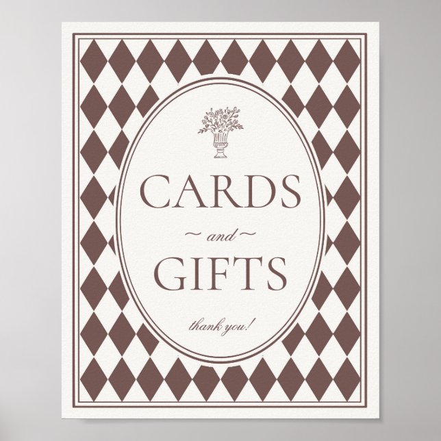Brown Harlequin Checkered Cards and Gifts Sign Poster (Vorne)