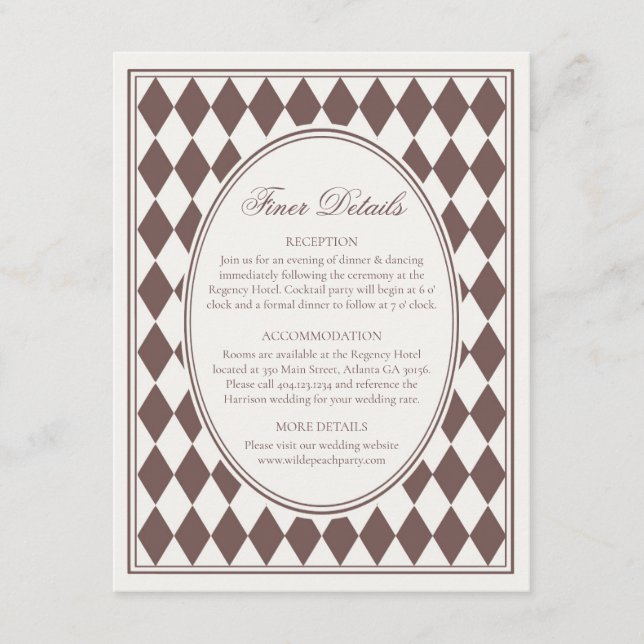 Brown Harlequin Checkered Finer Details Wedding Begleitkarte (Vorderseite)