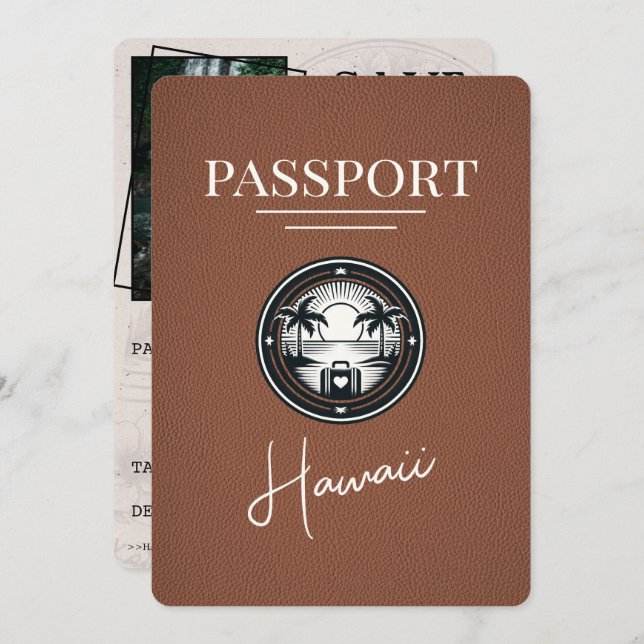 Brown Hawaii Passport Save the Date (Vorne/Hinten)