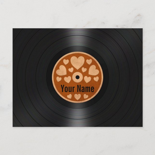Brown Hearts Personalisiert Vinyl Record Album Postkarte (Vorderseite)
