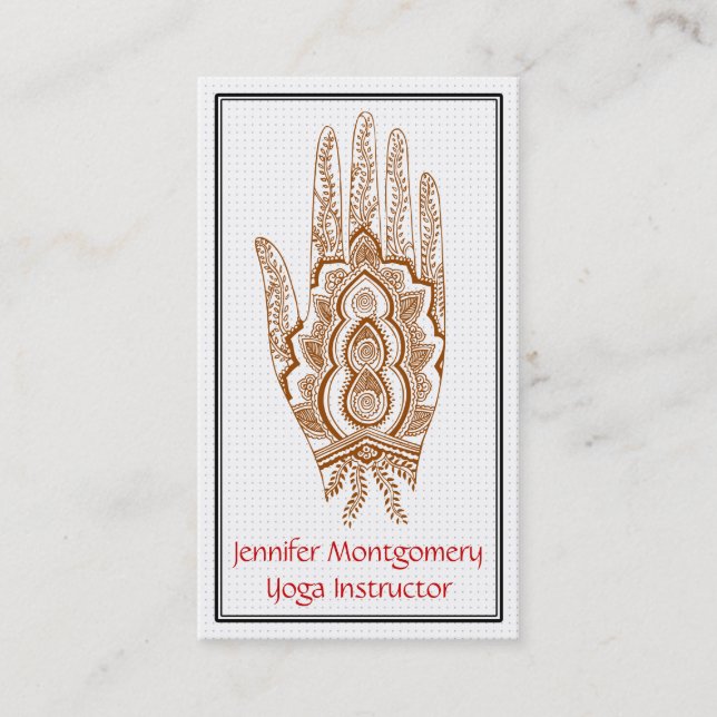 Brown Henna Hand Yoga Instructor Business Card Visitenkarte (Vorderseite)