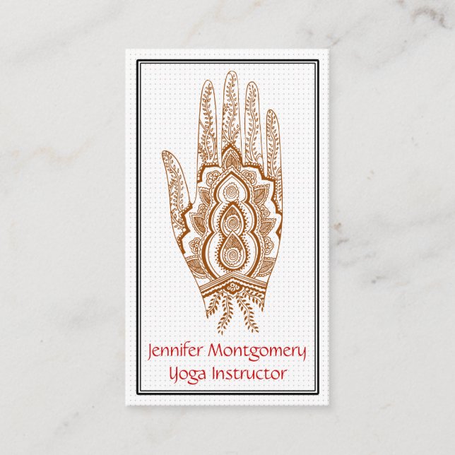 Brown Henna Hand Yoga Instructor Business Card Visitenkarte (Vorderseite)