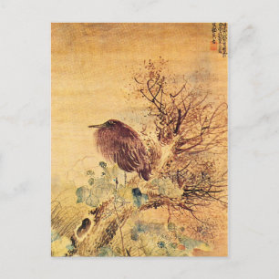Brown Heron mit Hibiskus-Blume Postkarte