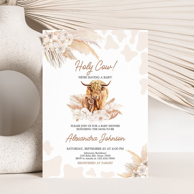 Brown Highland Cow Baby Dusche Einladung (Highland Cow Baby Shower Invitation)