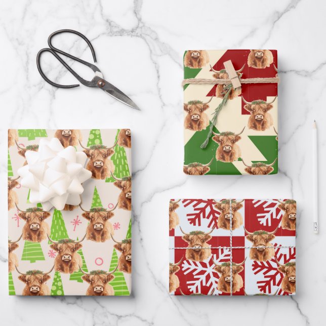 Brown Highland Miniature Cow Christmas Geschenkpapier Set (Vorderseite)