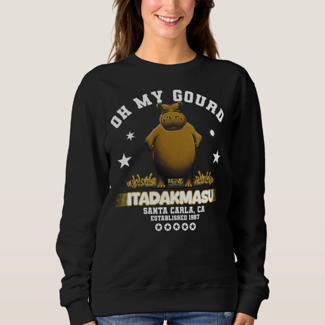 Brown Hippo Eating Time Sprichwort Itadakmasu Sweatshirt (Vorderseite)