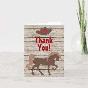 Brown Horse and Cowboy Hat auf Barn Wood Western Dankeskarte