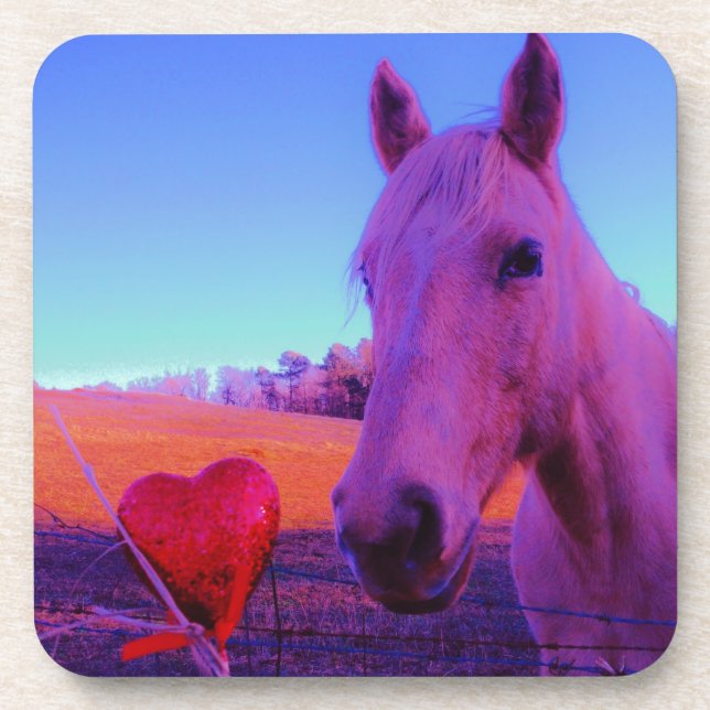 Brown Horse and Red Heart Untersetzer (Vorderseite)