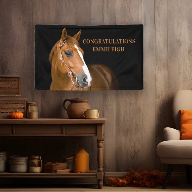 Brown Horse Black Reitsport Glückwunsch Banner (Quarter-horse "Congratulations" banner.)