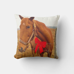 Brown Horse, Christmas Red Bow Kissen