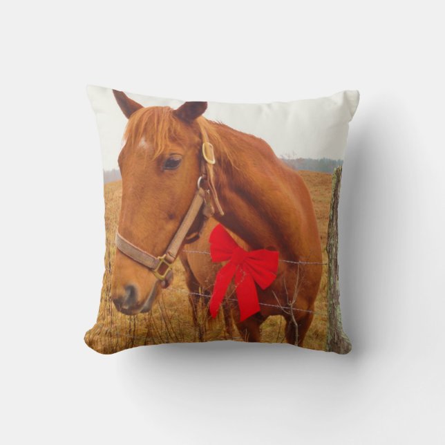 Brown Horse, Christmas Red Bow Kissen (Vorderseite)