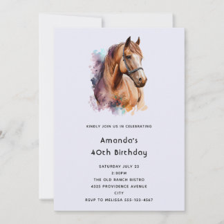 Brown Horse head Portrait in Watercolor Birthday Einladung