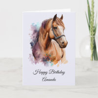 Brown Horse Head Portrait in Watercolor Geburtstag