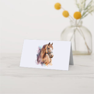 Brown Horse Head Portrait in Watercolor Platzkarte