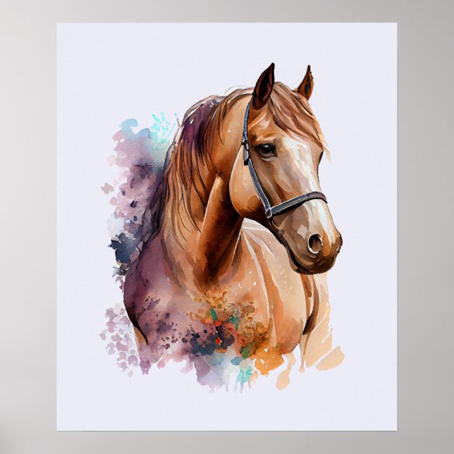 Brown Horse Head Portrait in Watercolor Poster (Vorne)