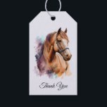 Brown Horse Head Portrait in Watercolor Thank You Geschenkanhänger<br><div class="desc">Gift tags with an image of a brown horse head wearing a leather halter portrait. Beautiful majestic animal.</div>