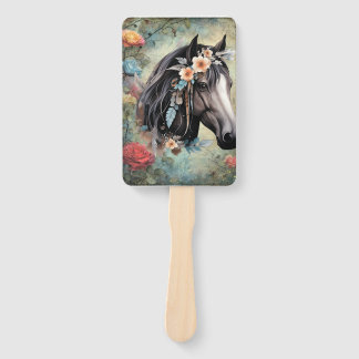  Brown horse in flowers. Fächer