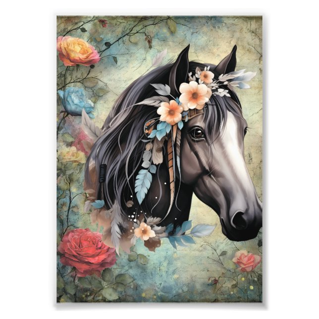  Brown horse in flowers. Fotodruck (Vorne)