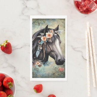 Brown horse in flowers. Serviette