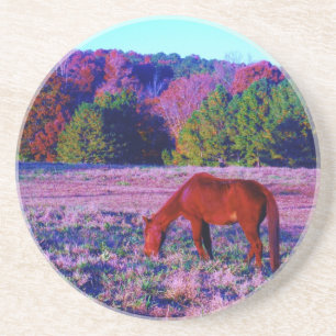 Brown horse in Purple Grass Untersetzer