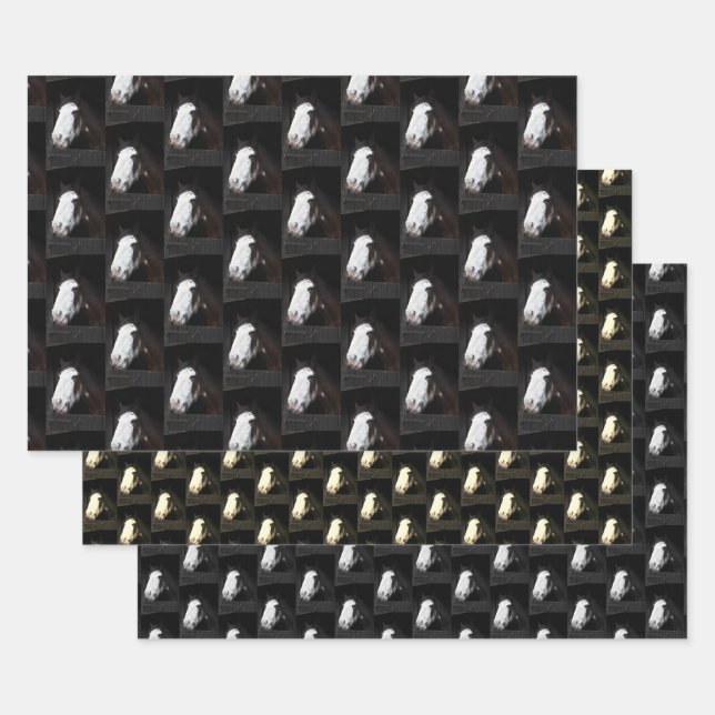 Brown Horse on Farm Wrapping Paper 3 Sheets Geschenkpapier Set (Set)