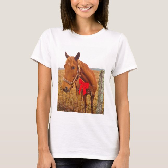 Brown Horse Red Bow T-Shirt (Vorderseite)