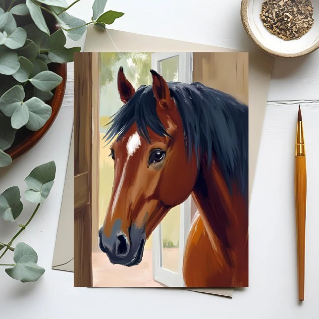 Brown Horse Watercolor Animal Country Barn Card (Von Creator hochgeladen)