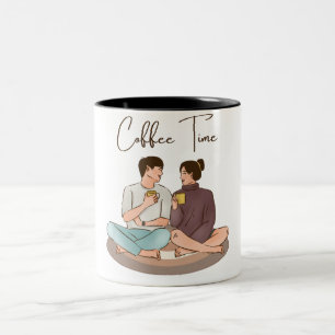 Brown Illustration Couple Tasse