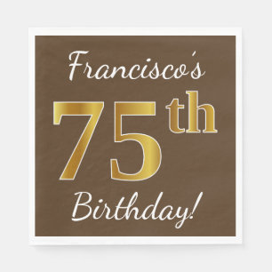 Brown, Imitat-Gold75. Geburtstag + Individueller Serviette