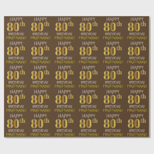 Brown, Imitat-Gold "GLÜCKLICHER 80. GEBURTSTAG " Geschenkpapier