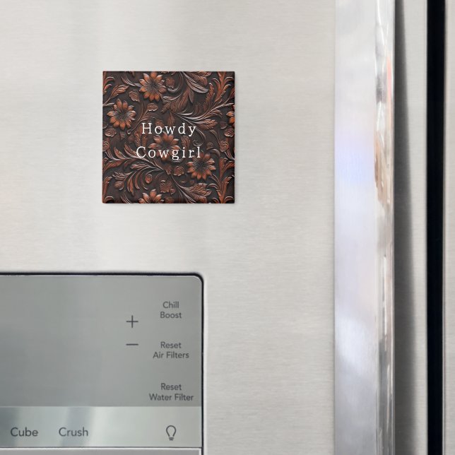 Brown Imitats Leather Cowgirl Floral Magnet (In Situ (Kühlschrank))