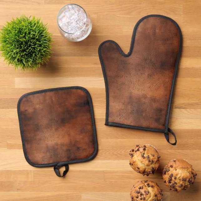 Brown Imitats Leather Ofenhandschuh & Topflappen-Set (Oben Unten)