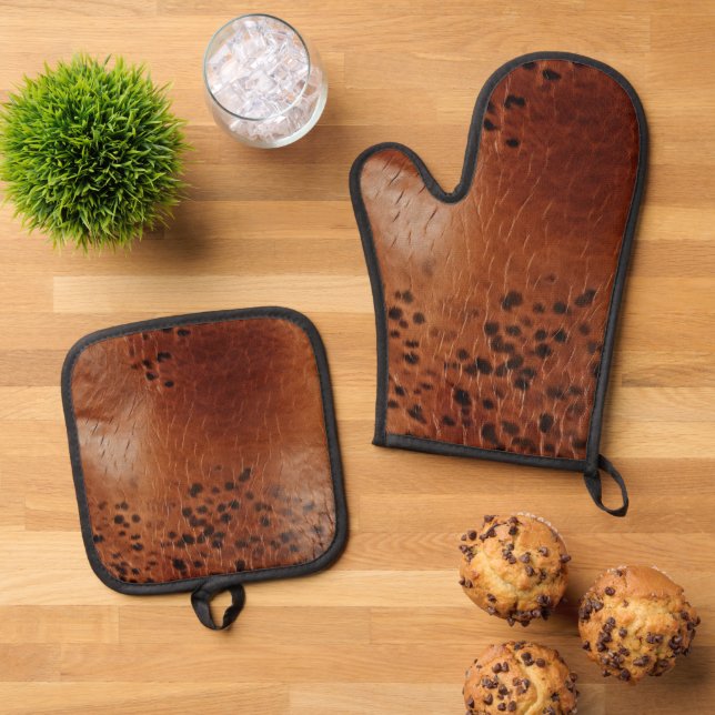 Brown Imitats Leather Ofenhandschuh & Topflappen-Set (Oben Unten)