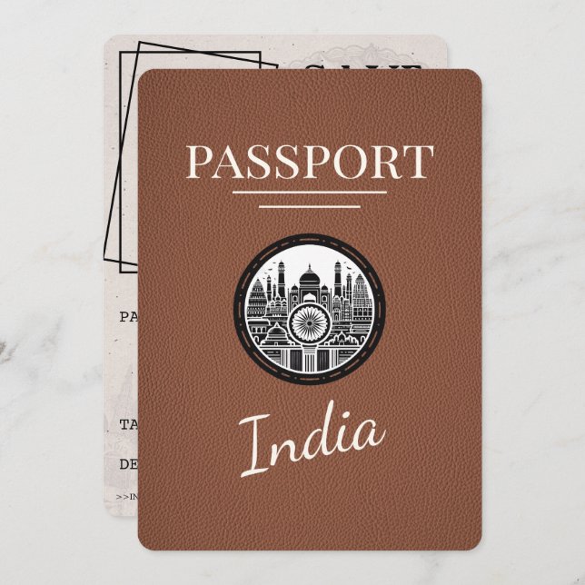 Brown India Passport Save the Date (Vorne/Hinten)