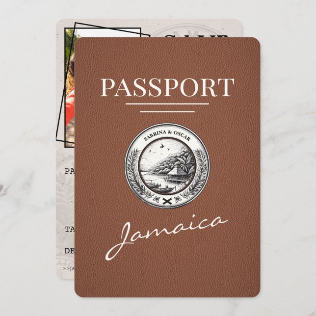Brown Jamaica Passport Save the Date (Vorne/Hinten)