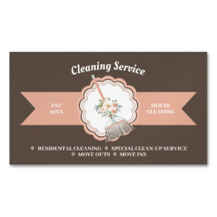 Brown Janitorial Calligraphy Housekeeping Cleaning Magnetische Visitenkarte