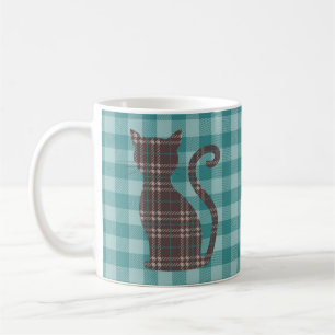 Brown Kariert Cat on Green Gingham Kaffeetasse