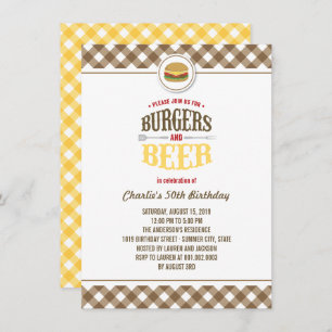 Brown Karos Burgers & Beer Summer Birthday Party Einladung