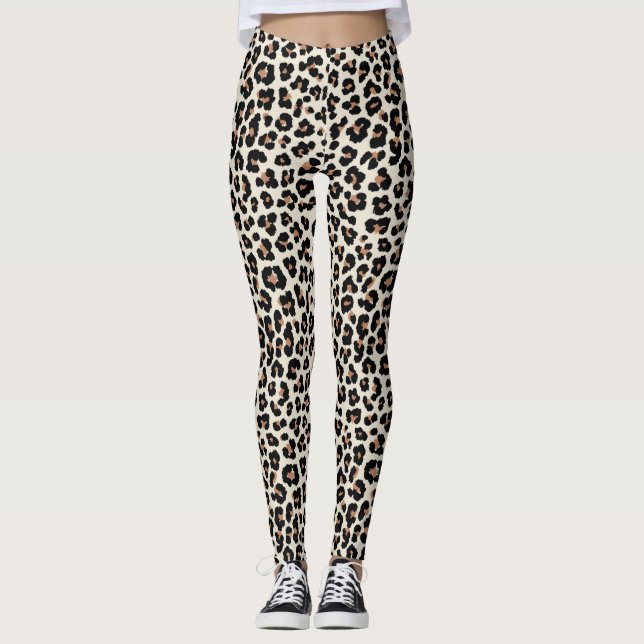 Brown Khaki Leopard Print Leggings & Yoga Pants (Vorderseite)