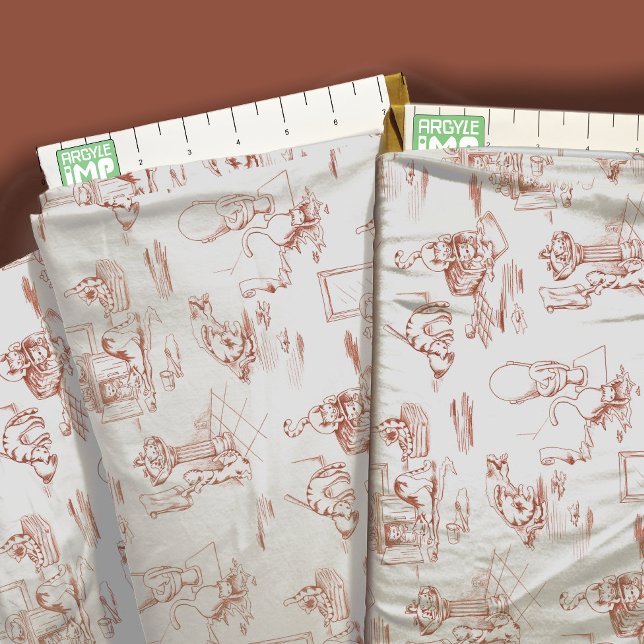 Brown Kitty Cat Bad Toile Stoff (close-up with ruler)