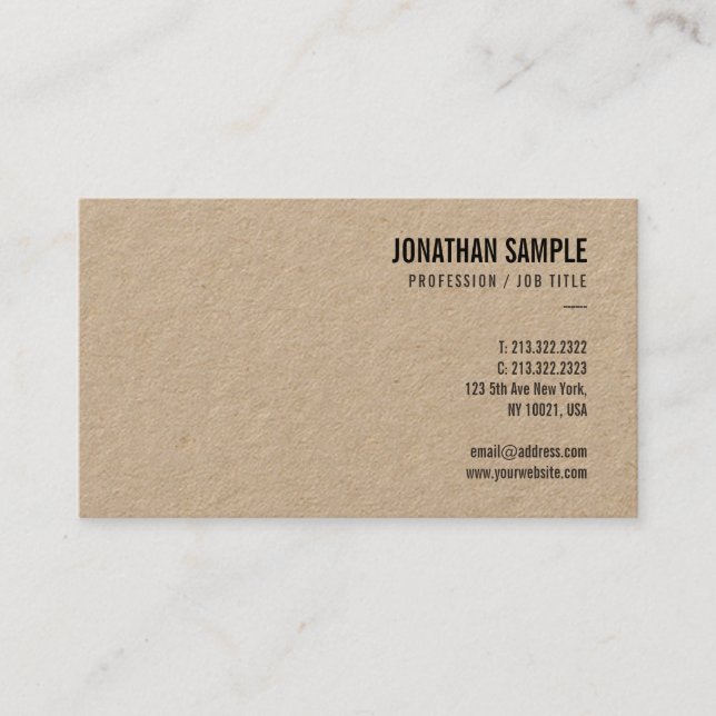 Brown Kraft Paper Elegant Trendy Modern Template Visitenkarte (Vorderseite)