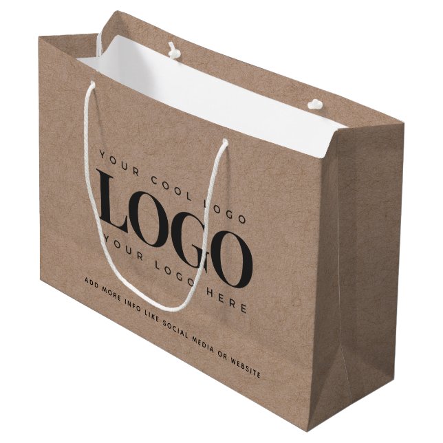 Brown Kraft Paper Look Round Logo Business Custom Große Geschenktüte (Vorderseite Schrägansicht)